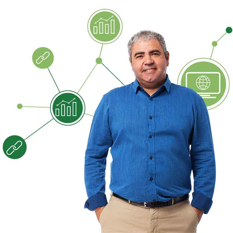 Man standing in front of illustration