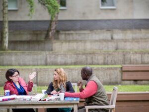 Photo of students talking