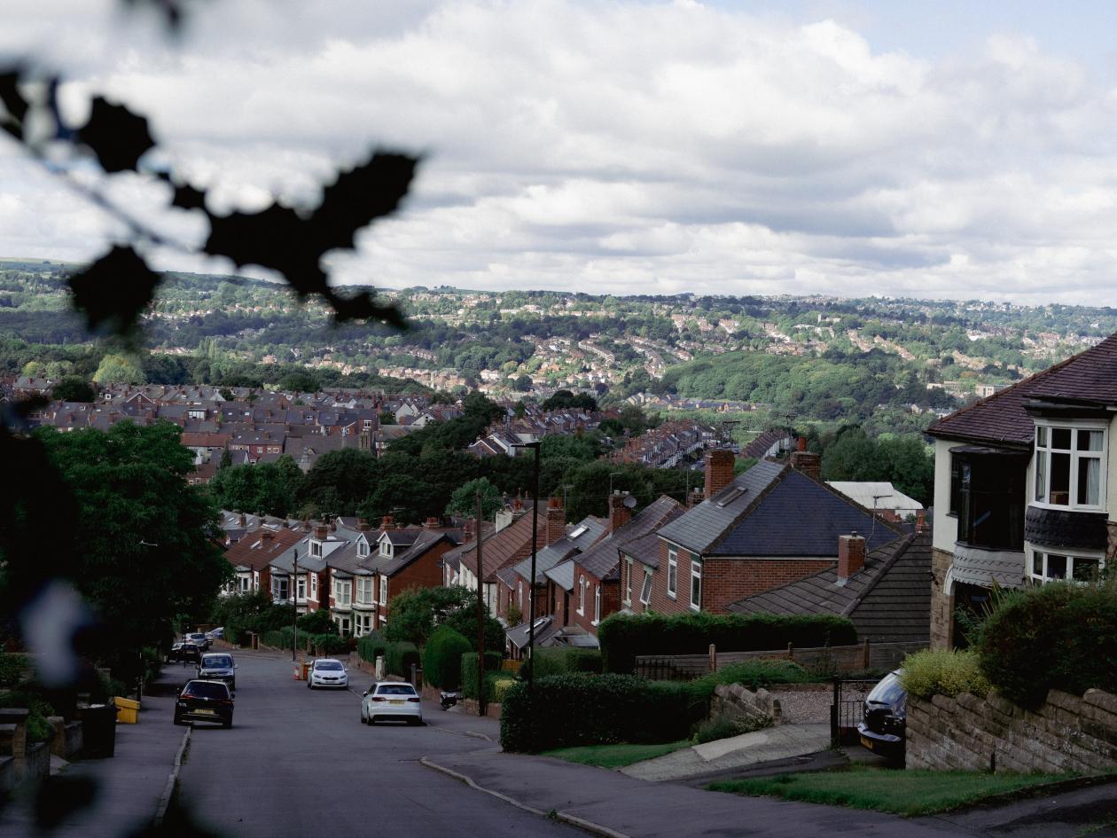 A view down a street with houses either side