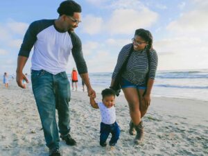 Family on beach