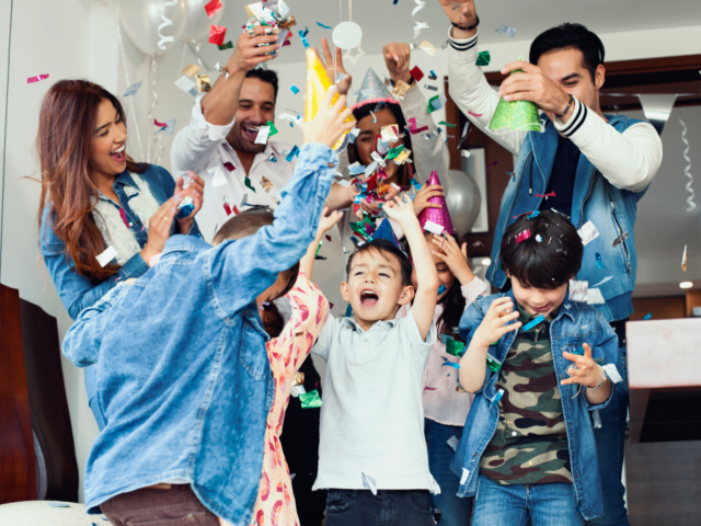A family celebrating